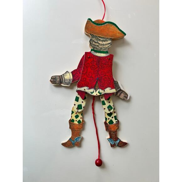 Vintage Wooden Pull-string Puppet Puss in Boots Susan Feves 1985 Works - Picture 2 of 7